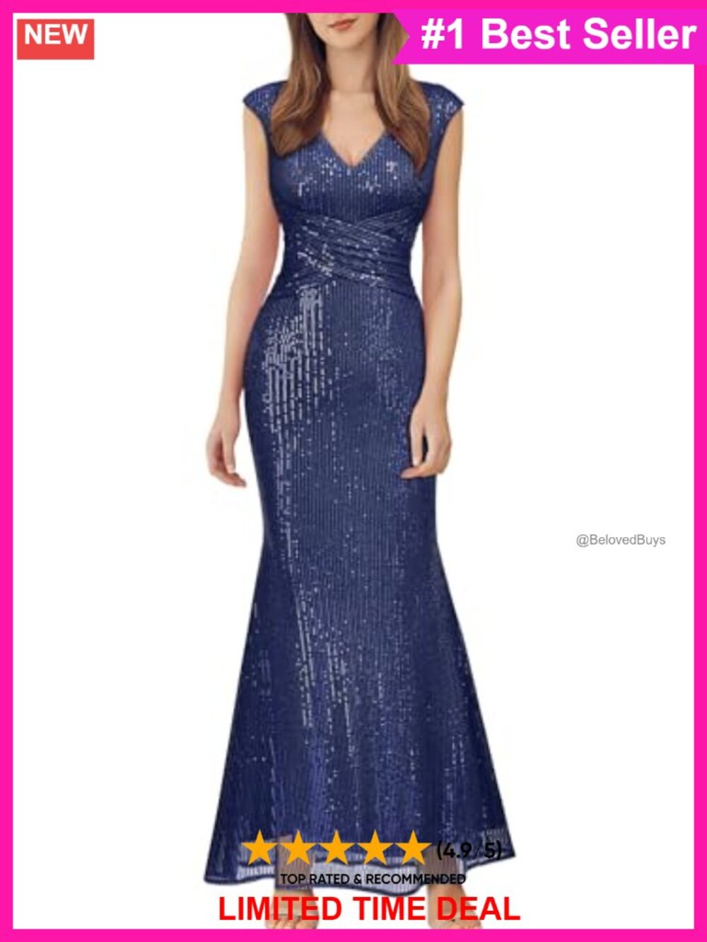 Glitter Sequin V Neck Ruched Waist Maxi Cocktail Evening Dress